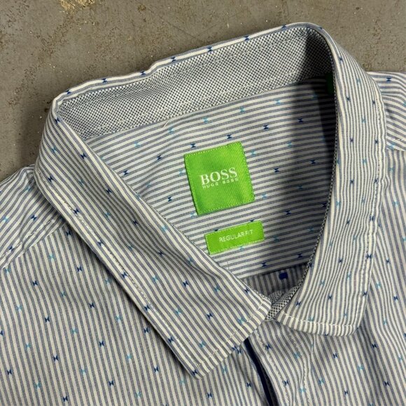 Hugo Boss Dress Shirt Long Sleeve Striped Regular Fit Cotton Blue 16 1/2 Large - Picture 6 of 11